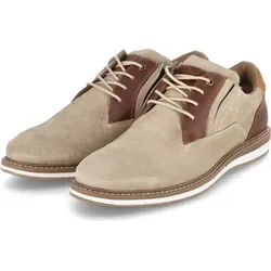 Bullboxer Herren Leder-Schnürschuhe in Beige/Cognac, Größe 45 - Herren-Schnürschuhe aus Veloursleder mit rutschhemmender Laufsohle, ideal für stilvolle Auftritte und hohen Tragekomfort.