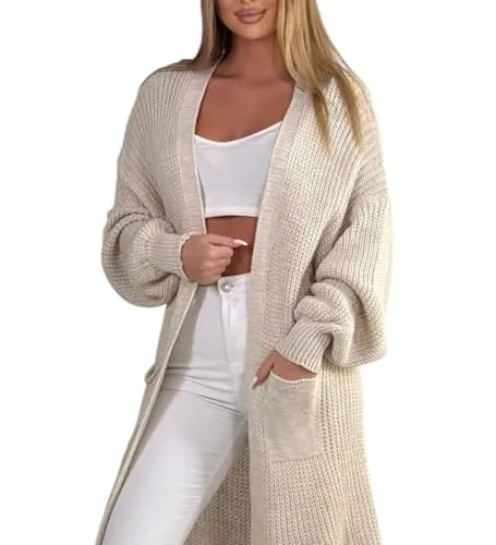 Mississhop Longstrickjacke Cardigan - Wadenlange Strickjacke - Strickmäntel für stilsichere Frauen, aus kuscheligem Material mit besonderem Strickmuster, ideal für Freizeit und Büro, lässiger Look und vielseitig kombinierbar.