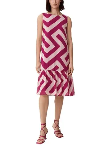 Comma Damen Kleid 60.2.61.20.200.2132519 - Mehrfarbig|pink, Größe 38 - Freizeitkleid für Damen mit ärmellosem Cut Out und Knopf im Nacken, ideal für lässige Anlässe und sommerliche Tage.