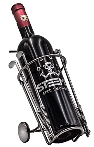 STEEMO Original Schraubenmännchen Weinflaschen-Halter Golftasche Golfbag - handgefertigter Weinhalter - Geschenkidee Golfspieler - Stahl, grau