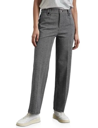 Street One Damen Karierte Straight Leg Hose - Damen-Hosen im Casual Fit mit High Waist und Straight Legs, bequem durch Stretchanteil und stylisches Karo-Muster.