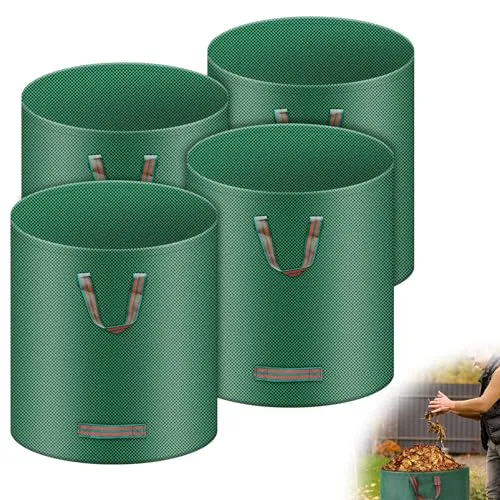 Rubessia 4X 272L Gartenabfallsack Laubsack, Groß Robust Gartensack Extra Stabil Selbststehend Garten Sack Abfallsack Faltbar aus Polypropylen-Gewebe 150GSM für Gras Laub Hecke Gartenabfall
