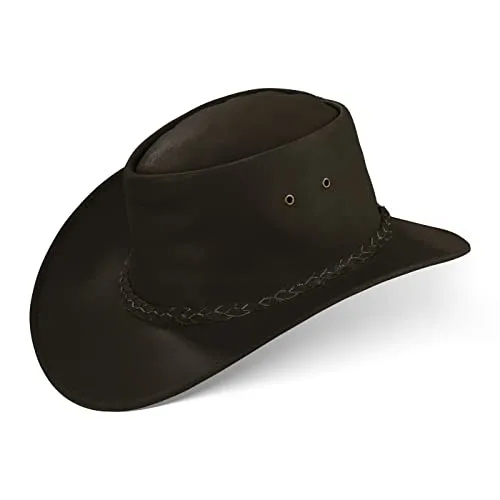 Black Forest Fox® Melbourne Western Cowboy Leder Wickel Hut Flex-Hat in (Brown, XXL)