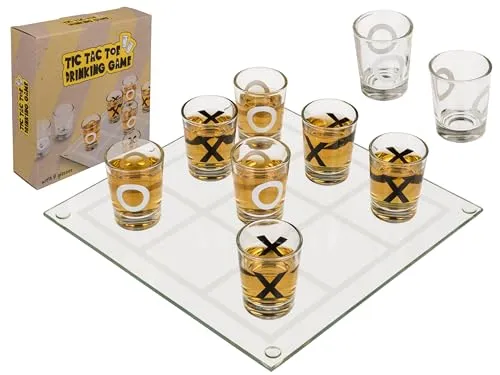 mucHome Glasbrettspiel Trinkspiele Partyspiele Brettspiele Glastrinkspiel (Tic Tac Toe groß)