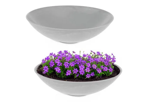 matches21 HOME & HOBBY Blumentopf Flache Pflanzschalen für draussen Dekoschalen rund hellgrau 45 cm (2 St), Blumen-Schale als wetterfeste Friedhof-Schale Grab-Schmuck Grabschale