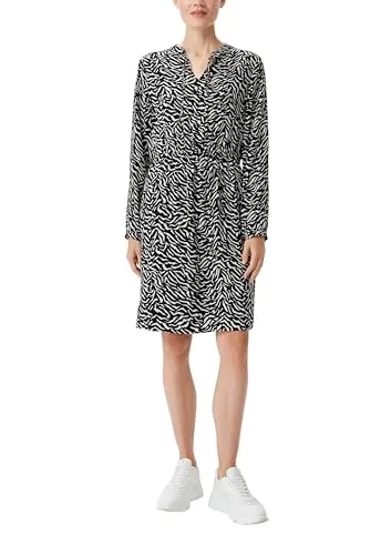 comma Damen Kleid 60.2.62.20.200.2137610, 99B0 schwarz, Größe 40 - Freizeitkleid für Damen mit langen Volantärmeln und Tunika-Ausschnitt, ideal für jeden Anlass, mit praktischer Eingrifftasche und elastischem Bund für optimalen Tragekomfort.