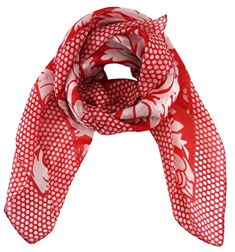 TigerTie - Seidenhalstuch in rot weissgrau geblümt gemustert - Gr. 100 x 100 cm