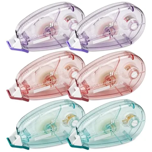 Traxenta 6pcs Kleberoller, Fotokleber Tape, Doppelseitig Selbstklebende, Klebemaus Roller, Doppelseitiges Klebeband Basteln, Transparenter Selbstklebender Klebespender für Basteln, Kartenherstellung