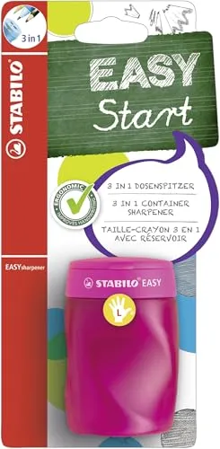 STABILO - Ergonomischer Dosen-Spitzer für Linkshänder - EASYsharpener - 3 in 1 - pink - Blister