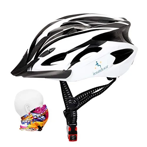 ioutdoor Erwachsene Fahrradhelm CE EN1078, EPS-Körper + PC-Schale, Robust und Ultraleicht, mit Abnehmbarem Visier und Polsterung, mit freiem Stirnband, Verstellbar Radhelm(56-62cm) (Schwarz Weiß)