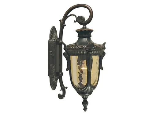 Antike Wandlaterne im Jugendstil mit Amberglas - Dekorative Außenbeleuchtung im historischen Design, ideal für Fassaden und Terrassen. Robuste Verarbeitung in Bronze mit IP44 Schutzklasse, inklusive E27 LED Leuchtmittel für warmes Licht.