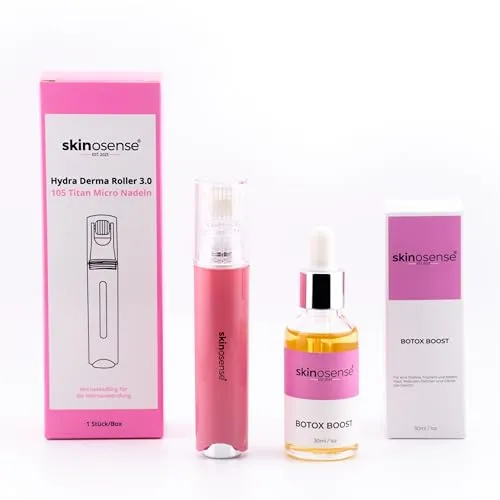 Skinosense® Botox Booster Set, Hydra Derma Roller 3.0 mit 105 Nadeln & Botox Booster Serum, für straffere Haut und sichtbaren Lifting-Effekt, glättet feine Linien, pflanzlich & tierversuchsfrei