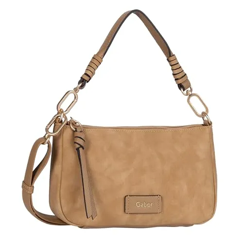 Gabor Umhängetasche Lida in Braun, Camel - Elegante Cross Bag - Umhängetasche aus weichem Kunstleder in Nubukoptik, mit abnehmbarem Schultergurt und mehreren Fächern für optimale Organisation.
