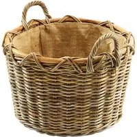 Kobolo Holzkorb für Kaminholz Kubu grey Rattan mit Griffen herausnehmbarer Jute