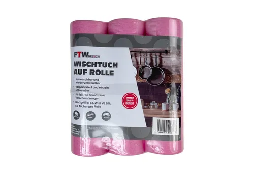 FTWdesign Universal Wischtuch auf Rolle in pink im 3er Set Reinigungstücher