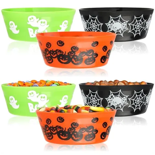 com-four® 6x Snackschale Halloween - Schalenset für verpackte Süßigkeiten - Snack-Teller aus Kunststoff - Party-Geschirr für Halloween und Motto-Party (6 Stück - 3 Farben)