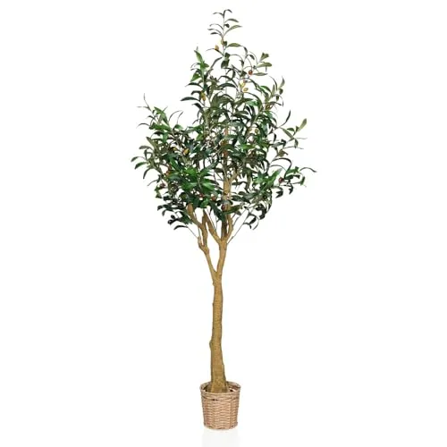 hjh OFFICE Kunstpflanze Olive II 150cm im Korb - Künstliche Pflanze im mediterranen Korb, pflegeleicht und langlebig; ideal für Indoor und geschützten Outdoor-Bereich, bringt frisches Grün in Ihr Zuhause.