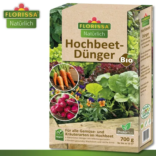 Florissa 700 g Hochbeet-Dünger Bio mit ProtoPlus Gemüse Kräuter reiche Ernte