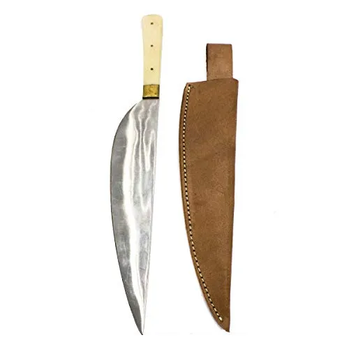Vehi Mercatus Mittelalter Kochmesser mit Lederscheide oder Hauswehr aus Edelstahl 1300-1600 Knochen