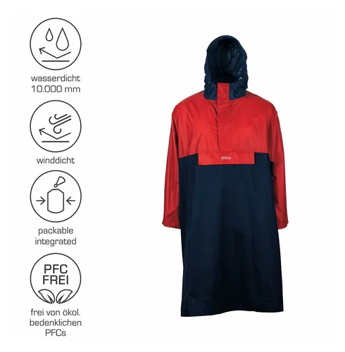 PRO-X ELEMENTS Regenponcho DAVOS Herren blau/rot - Funktionsjacken - Leichter und verstaubarer Regenponcho mit Rückenventilation und reflektierenden Elementen, ideal für Outdoor-Aktivitäten.