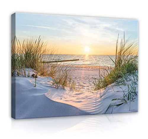 WallArena Leinwandbild Strand 120x80 cm XXL - Moderne Wanddeko für Wohnzimmer und Schlafzimmer - beeindruckendes Leinwandbild mit fotorealistischen Strandmotiven, UV-beständig und wasserfest für langanhaltende Farbbrillanz.