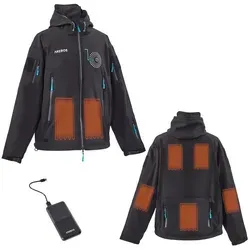 Arebos Wasserdichte Winterjacke | Beheizbare Soft Shell Jacke mit Kapuze - Funktionsjacken mit 7 Heizzonen & 3 Heizstufen, inkl. 10000 mAh Powerbank für bis zu 7 Stunden Wärme, ideal für kalte Outdoor-Aktivitäten.