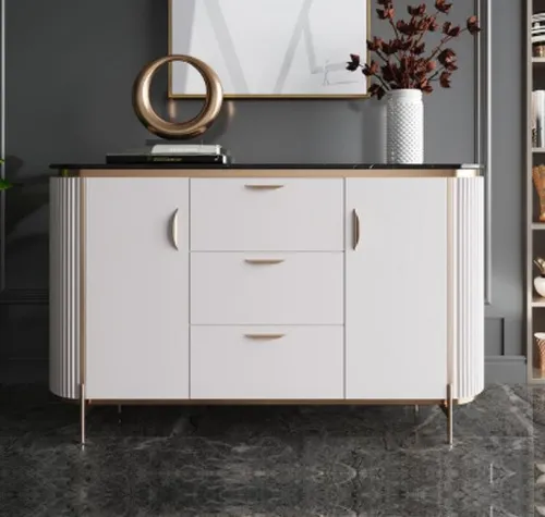 Modernes Weißes Sideboard aus Holz mit 3 Schubladen - Elegantes Sideboard für Wohnzimmer und Esszimmer, mit 3 Schubladen und 2 Türen. Ideal für stilvolle Aufbewahrung und Platzersparnis. Maße: 150 x 40 x 90 cm, freistehend und einfach zu montieren.