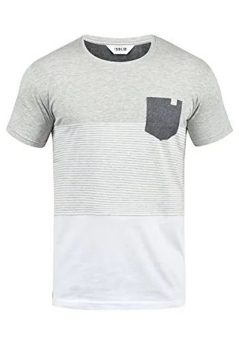!Solid SDMalte Herren T-Shirt Kurzarm Shirt mit Streifen Rundhals-Ausschnitt Baumwollmischung Regular fit, Größe:2XL, Farbe:Light Grey Melange (8242)