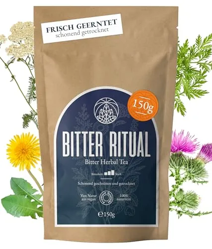 Bittertee stark Monte Nativo (150g) – Kräutertee lose - Löwenzahn, Wermutkraut, Schafgarbe, Kamillenblüten, Pfefferminztee & weiteren Kräutern – Bitterstoffe Тее – Naturrein & aromatisch - Bitter Tee
