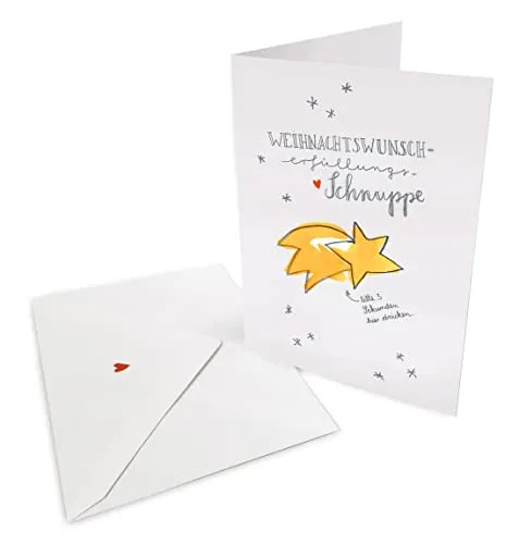 Hochwertige Weihnachtsgrußkarte, witzige Wunsch-Schnuppen Weihnachtskarte, Schwarz Weiß Handlettering Design, edel exklusiv individuell, Leinenstruktur Klappkarte mit Umschlag, Grußkarten Weihnachten