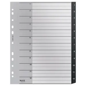 Leitz Register 1209-00-00 recycle, A4 Überbreite, 1-12, Recycling-Kunststoff, 12-teilig, schwarz