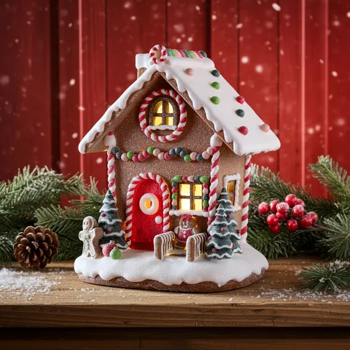 Buntes LED Lebkuchenhaus 25 cm – Weihnachtsdeko für jeden Raum - Wunderschönes LED Lebkuchenhaus aus Polymer Clay, ideal für festliche Dekoration. Mit batteriebetriebener Beleuchtung bringt es Weihnachtszauber in Ihr Zuhause.