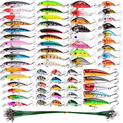 Aorace Angelköder-Set, gemischt, inklusive Elritze Popper Kurbelköder mit Haken für Salzwasser, Süßwasser, Forelle, Barsch, Lachs