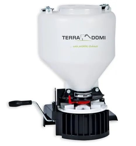 TerraDomi Universal Streuer | Manuelles Streugerät für Dünger, Saatgut & Streusalz | Handstreuer für Garten & Winterdienst | 9L Behälter | Ergonomisch & leicht | Ideale gleichmäßige Verteilung