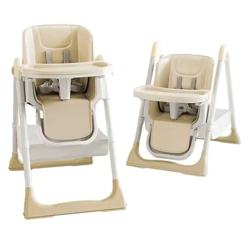 ONNWIN Hochstuhl Baby, Kinderhochstuhl mit Babyliege, Verstellbar Klappbar Hochstuhl Baby mit Essbrett,Korb, mitwachsend ab 6–36 Monate Jahre Babystuhl, Beige