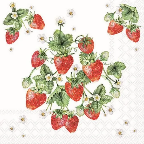 Servietten Bunch of Strawberries Erdbeeren Früchte Garten Sommer rot 33x33cm 20