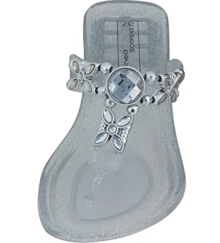 Linea Scarpa Flip-Flops Pera - Modischer Zehentrenner mit Absatz - Stylische Sommersandale für Damen in Silber, mit funkelnden Steinen und 4 cm Absatzhöhe. Ideal für einen eleganten Sommerlook!