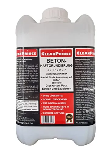 CleanPrince Beton-Haft-Grundierung 5 Liter CP830900 - Lösungsmittelfreie Grundierung für innen und außen mit hoher Eindringtiefe und extremer Haftung. Ideal für Beton, Gipskarton, Putz und Estrich. 100 % Made in Germany.