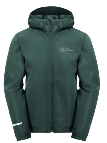 Jack Wolfskin Übergangsjacke in Grün, Größe 128 - Funktionsjacken für Kinder, ideal für wechselhaftes Wetter mit Kapuze und elastischen Abschlüssen für optimalen Tragekomfort.