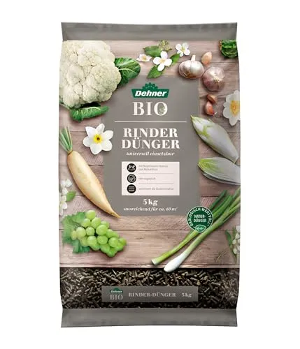 Dehner Bio Rindervolldünger, hochwertiger Naturdünger, Dünger für den Garten, rein organisch, mit Regenwurm-Humus / Mykorrhzia, 5 kg, für ca. 30 qm, bunt