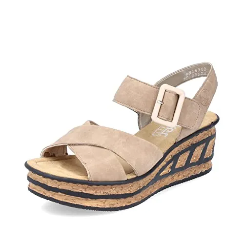 Rieker Damen Plateausandalen 68163 - Wanderschuhe: Bequeme Plateausandalen mit 6,1 cm Keilabsatz, ideal für entspannte Sommertage und Strandbesuche.