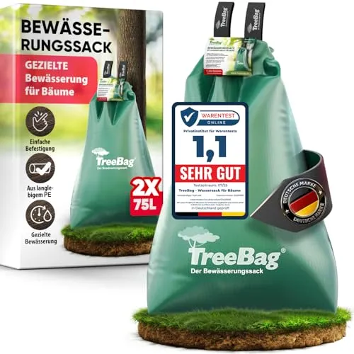 TreeBag Wassersack für Bäume 2 x 75L – UV-stabiler Baumbewässerungssack aus PE – Effektiver Bewässerungssack Baum für Garten & Stadtgrün