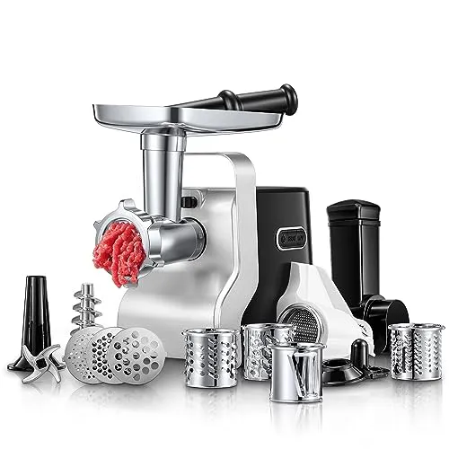 Fleischwolf Elektrisch 5 in 1 - 700W, 2800W Max - Fleischwölfe mit 5-in-1-Funktion: Zerkleinern, Hacken, Reiben und Auspressen für gesunde DIY-Mahlzeiten. Robuster Kupfermotor und einfache Reinigung.
