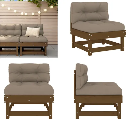 vidaXL Mittelsofa mit Kissen Honigbraun aus massivem Kiefernholz