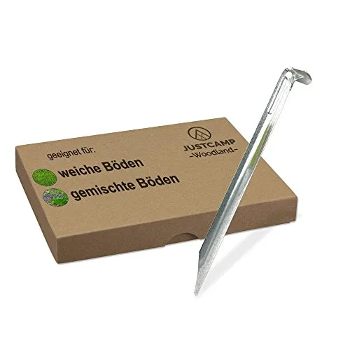 JUSTCAMP Zeltheringe Woodland, Erdnägel, Heringe, Stahl, Verzinkt - 30 cm [48 Stück]