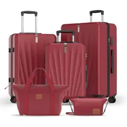 VALLSERO Hartschalen Trolleyset M-L-XL-Set mit Kosmetiktasche – 5-teilig - Praktisches 5-teiliges Trolleyset aus robustem ABS-Material. Mit 3 Koffern in verschiedenen Größen, geräuschlosen 360°-Rollen und TSA-Zahlenschloss für sicheres Reisen. Ideal für alle Körpergrößen.
