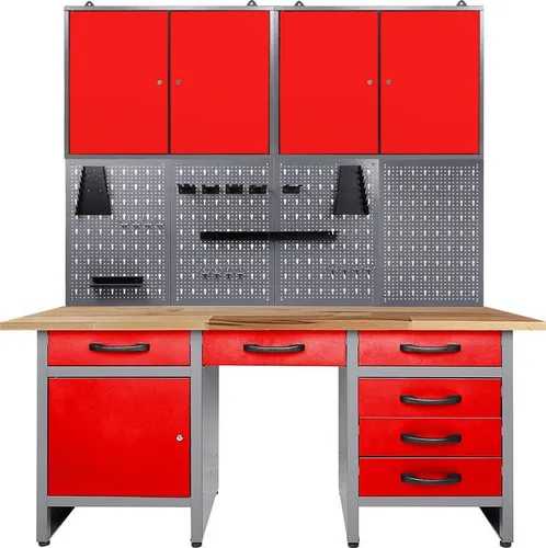 ONDIS24 Werkstatt-Set 160 cm - Vielseitige Hobbywerkbank - Werkstatt-Set mit abschließbaren Schubladen, 6 Schubladen und 5 Türen für optimalen Stauraum. Belastbar bis 620 kg - ideal für Hobby und professionelle Anwendungen.
