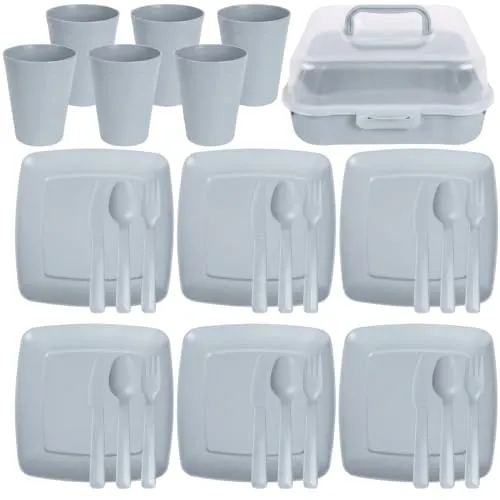 Sarcia.eu Graues Picknick-Set – 32-teiliges Campinggeschirr in grau von Sarcia.eu
