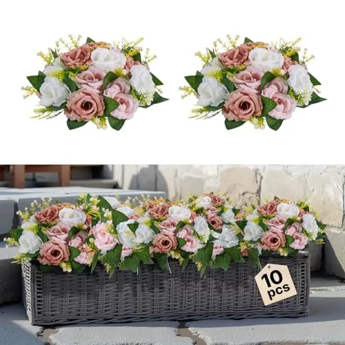 Produktbild VEVOR Kunstblumen-Set, 10 Stück, Rosa & Weiße Rosen
