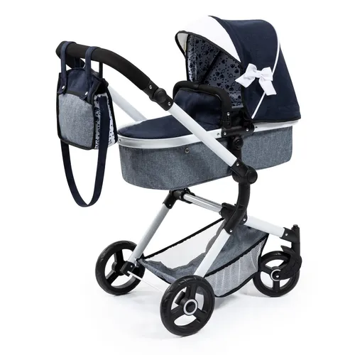 Bayer Design Kombi Puppenwagen Neo Vario, Blau/Weiß - Puppenwagen für Puppen bis 52 cm, wandelbar zum Puppenjogger, mit verstellbarem Griff und schwenkbaren Vorderrädern für einfaches Kurvenfahren. Inklusive passender Tasche und zusammenklappbar für den Transport.